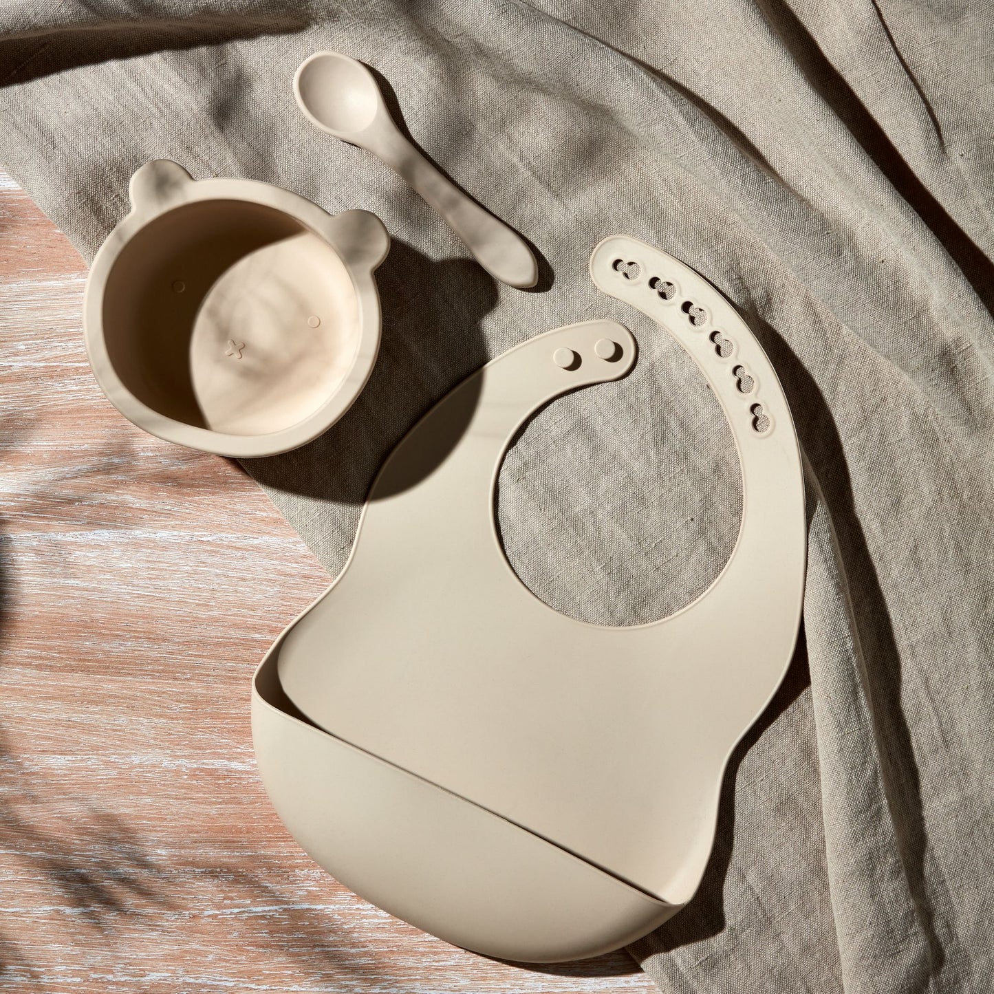 Bambino Silicone Feeding Set Bib Bowl & Spoon Natural