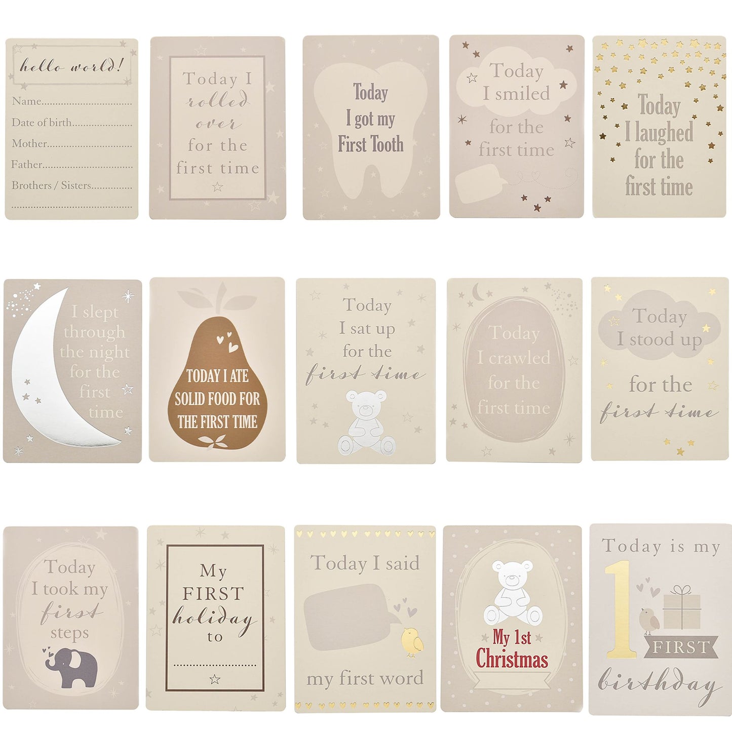 Bambino Little Star Baby Milestone Cards with foil